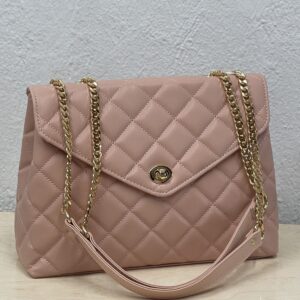 Τσάντα Ώμου Καπιτονέ Ροζ με Χρυσή Αλυσίδα