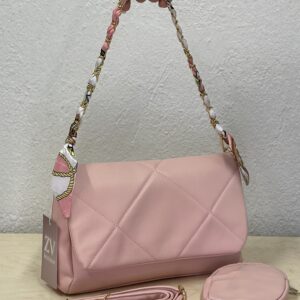 Τσάντα Ώμου Ροζ με Διακοσμητική Αλυσίδα & Extra Λουράκι