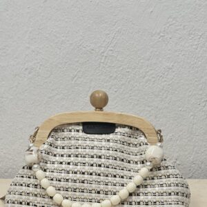 Υφαντή Τσάντα με Μαργαριταρένια Λαβή