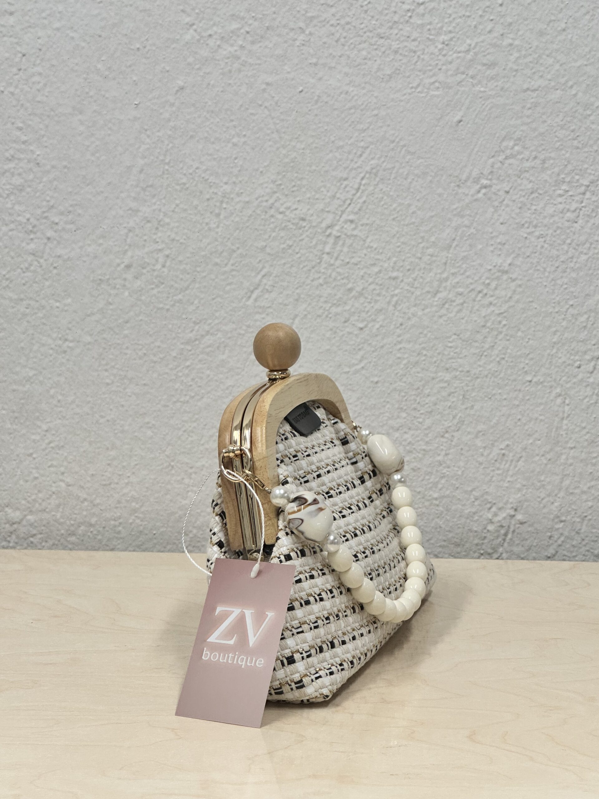 Υφαντή Τσάντα με Μαργαριταρένια Λαβή - Image 4