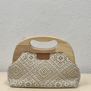 Υφαντή τσάντα με ξύλινη χειρολαβή