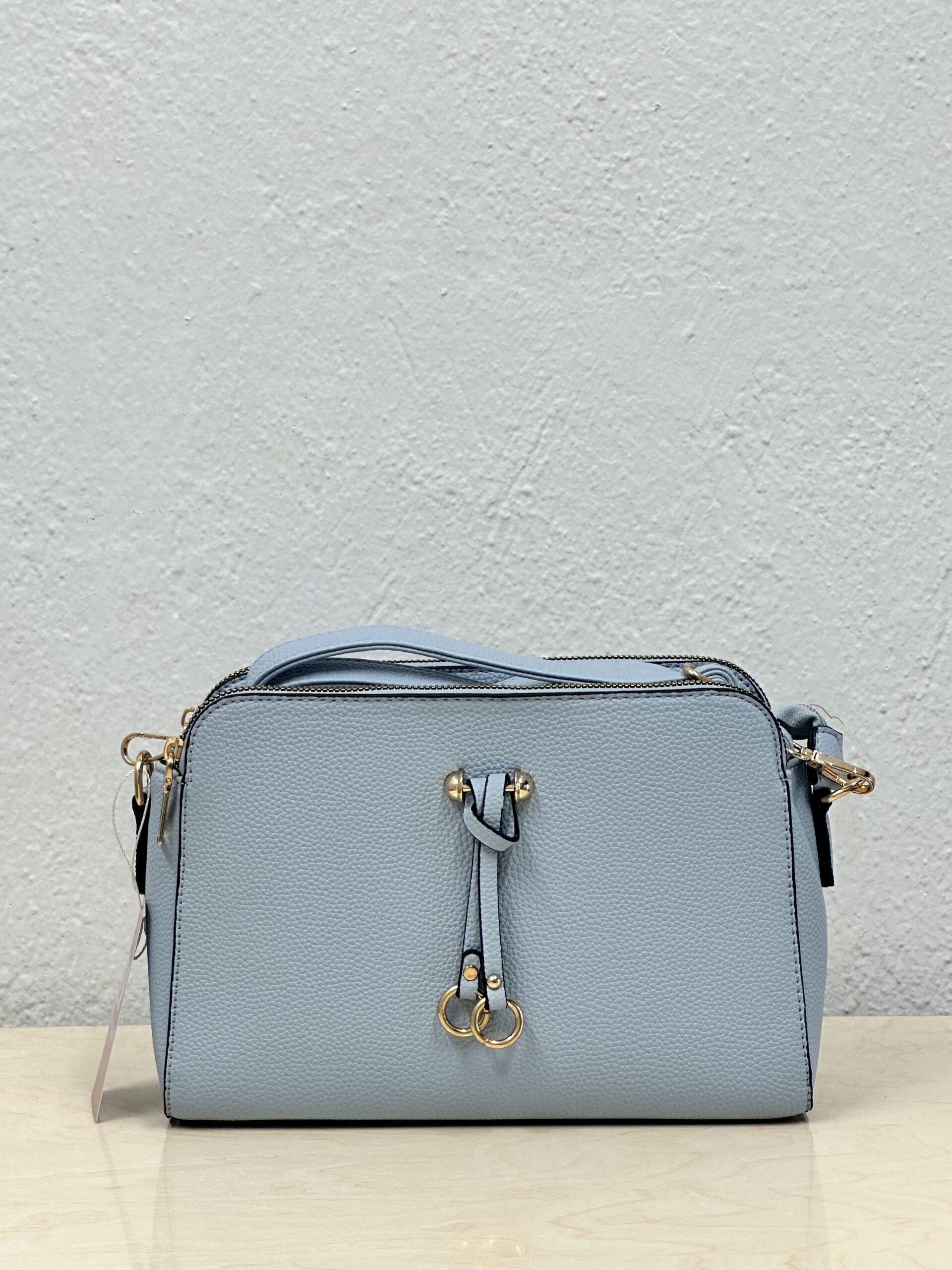 Τσάντα Ώμου Γυναικεία Τριπλής Θήκης σε Πουδρέ Μπλε με Χρυσές Λεπτομέρειες