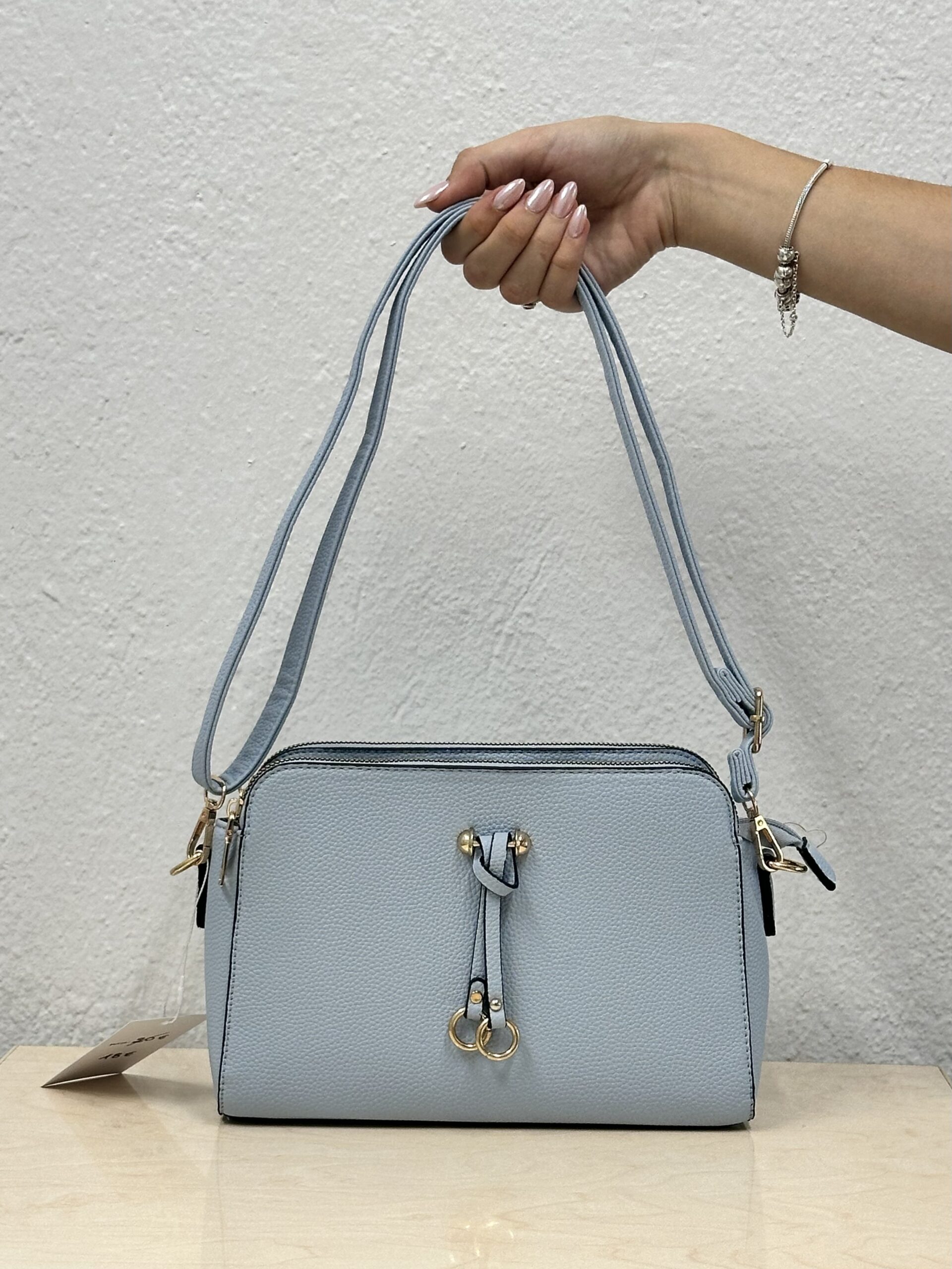 Τσάντα Ώμου Γυναικεία Τριπλής Θήκης σε Πουδρέ Μπλε με Χρυσές Λεπτομέρειες - Image 2