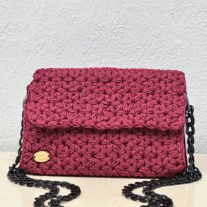 Χειροποίητη Πλεκτή Τσάντα Ώμου Μπορντό με Αλυσίδα