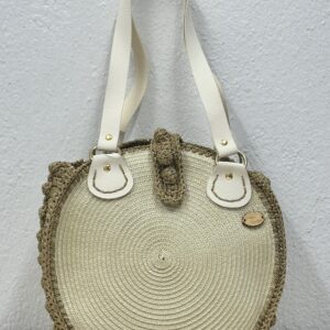Χειροποίητη Πλεκτή Τσάντα με Δερμάτινα Λουράκια