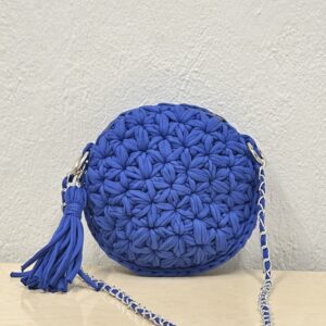 Χειροποίητη πλεκτή στρογγυλή τσάντα ώμου