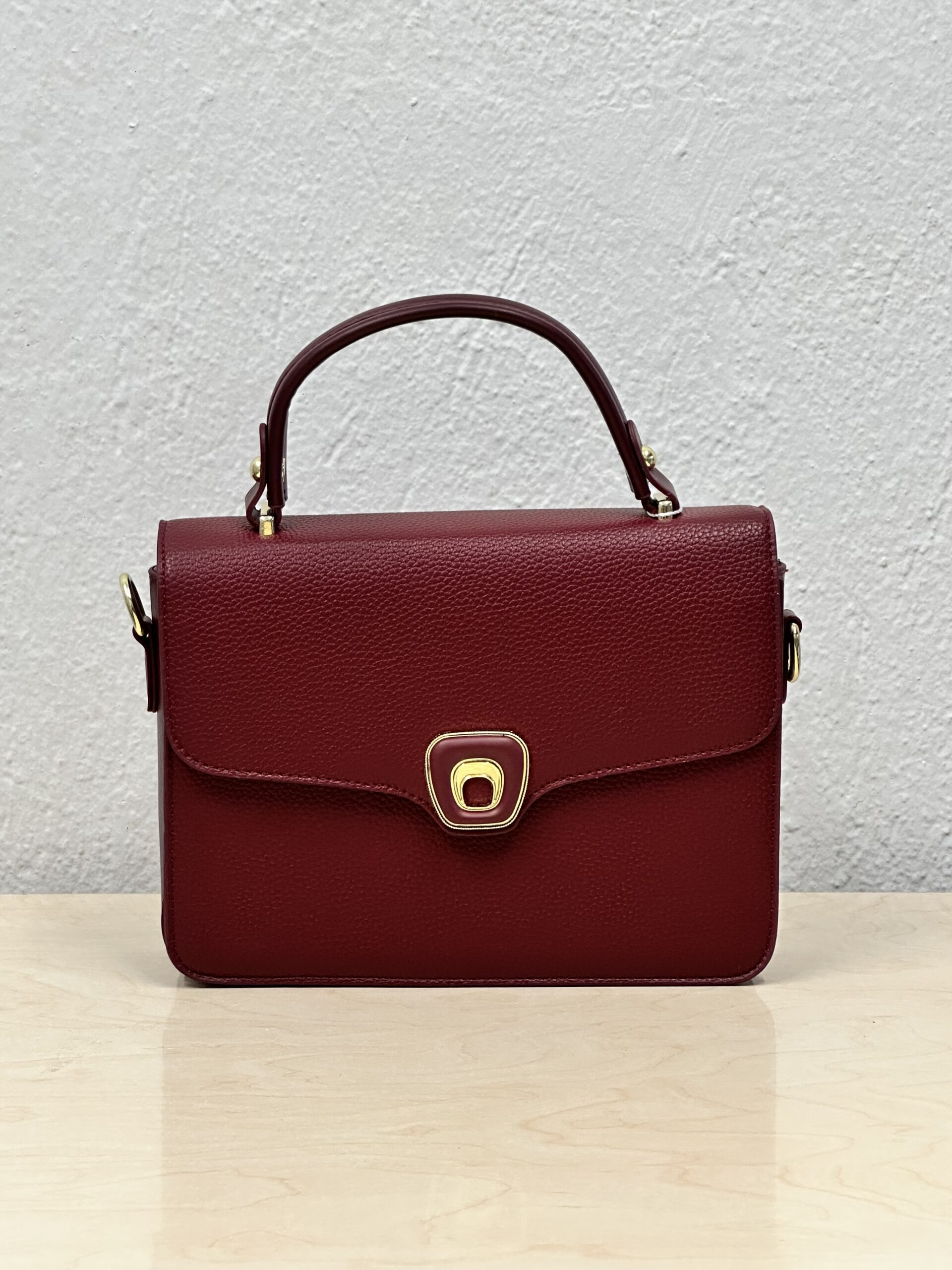 Μπορντό Τσάντα Χειρός με Καπάκι