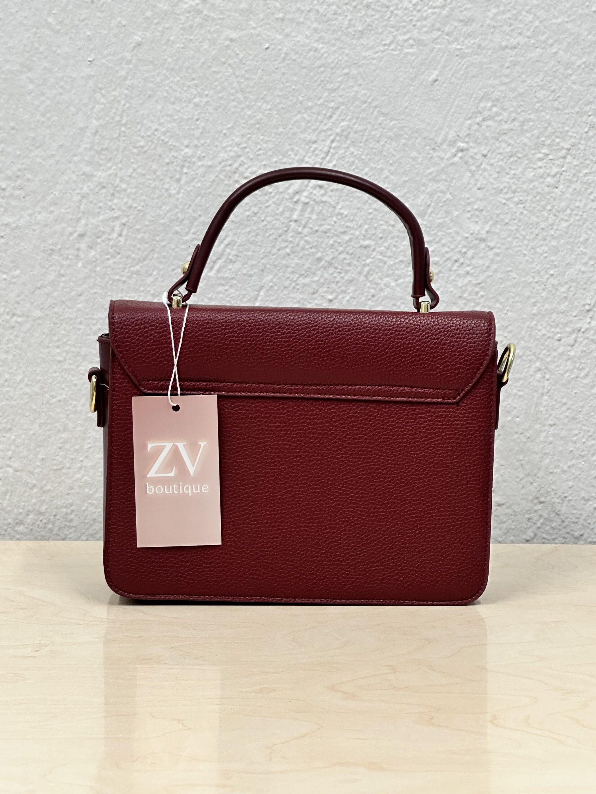 Μπορντό Τσάντα Χειρός με Καπάκι - Image 3