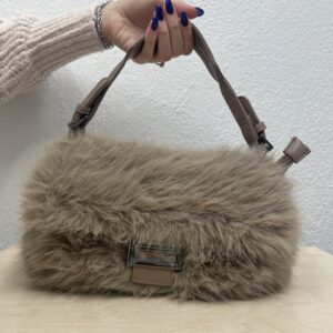 Γούνινη μικρή τσαντα καφέ