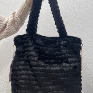 Τσάντα Γούνινη μαύρη tote bag