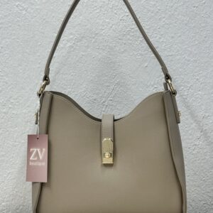 Μπεζ Τσάντα Ώμου με Χρυσές Λεπτομέρειες