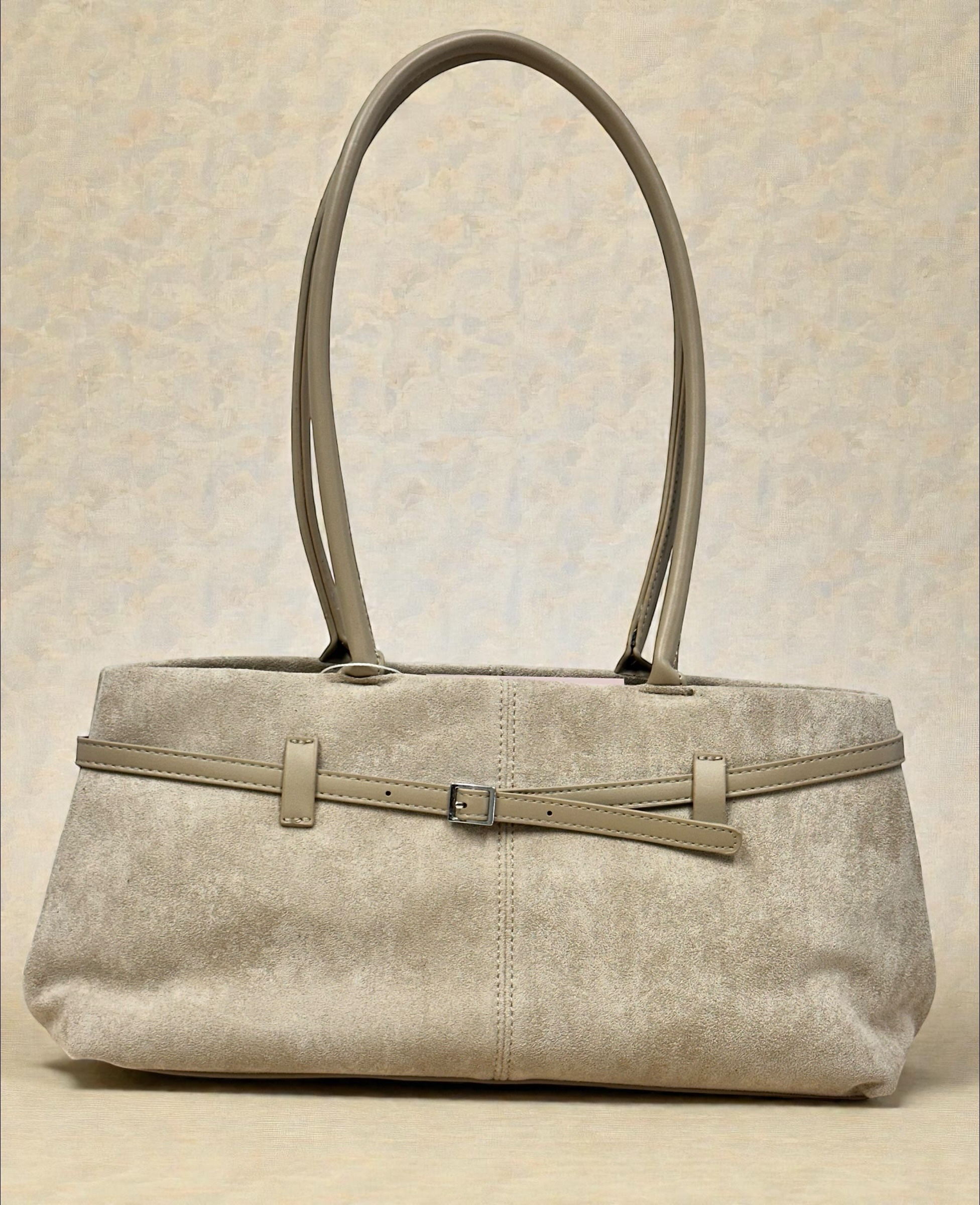 Suede Belted Shoulder Bag Sand Beige