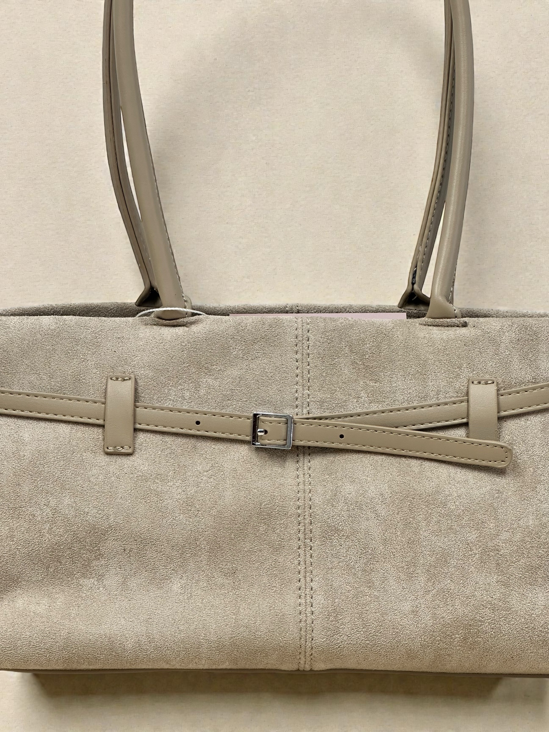 Suede Belted Shoulder Bag Sand Beige - Image 2