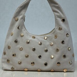 Studded Suede Hobo Bag Creamy Beige