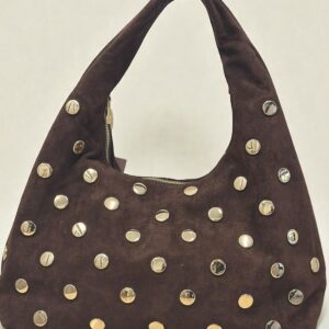 Studded Suede Hobo Bag Chocolate Brown