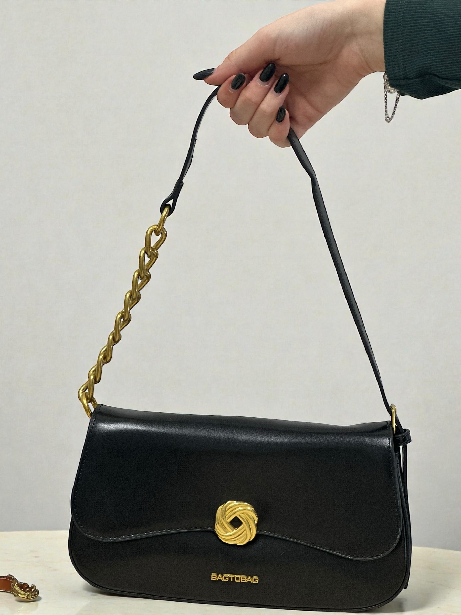 Golden Knot Shoulder Bag in Black