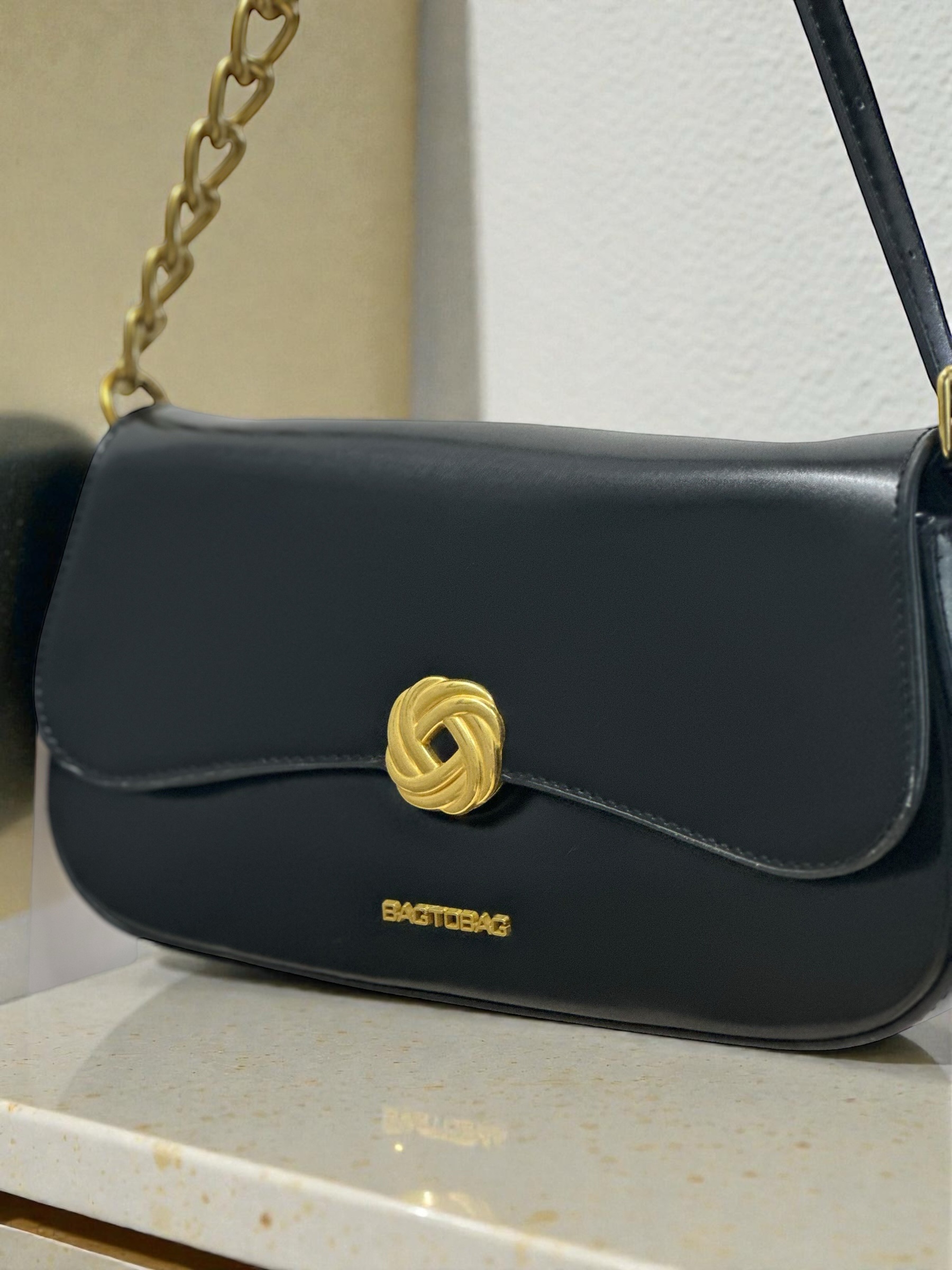 Golden Knot Shoulder Bag in Black - Image 2