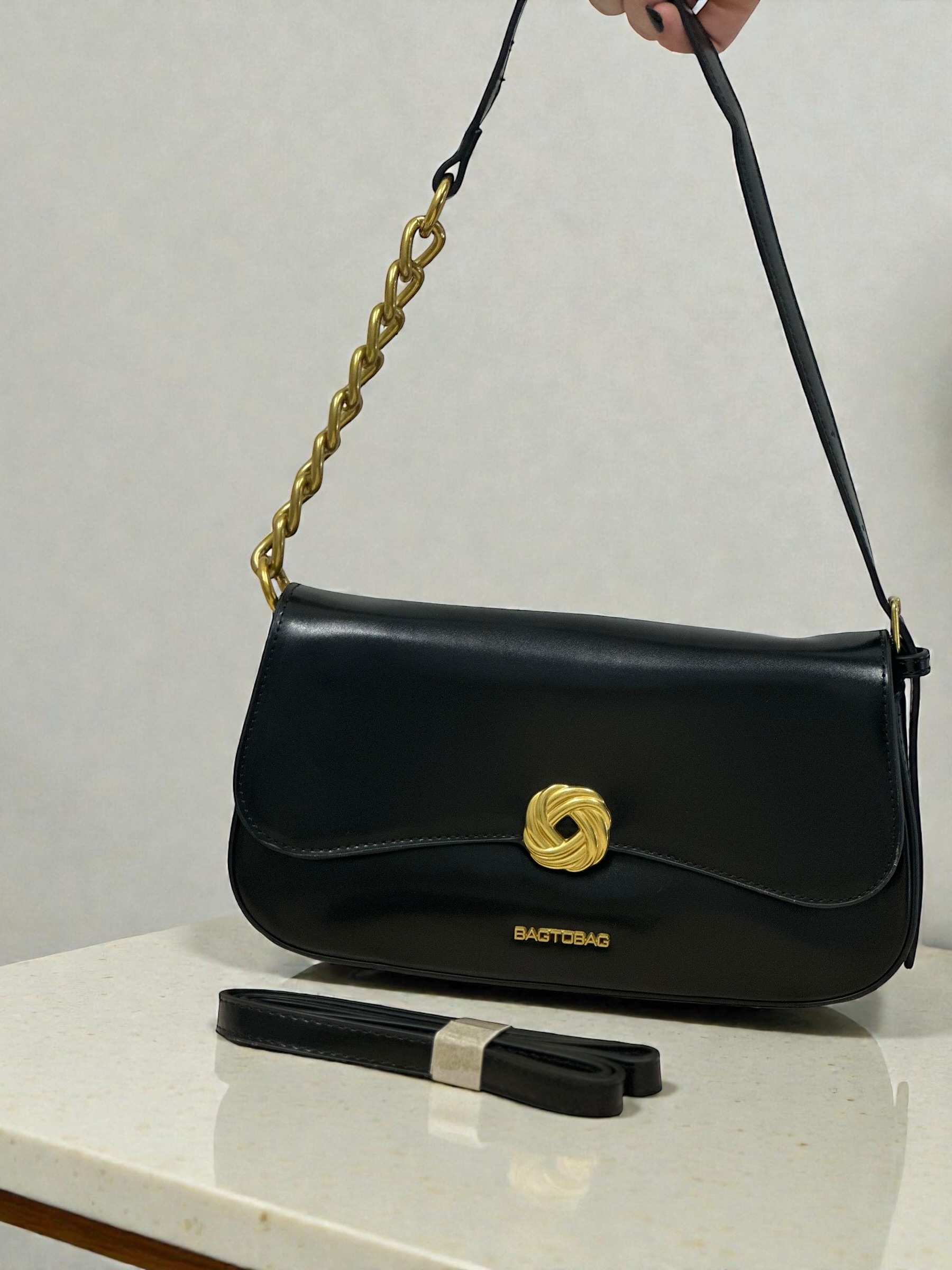 Golden Knot Shoulder Bag in Black - Image 5