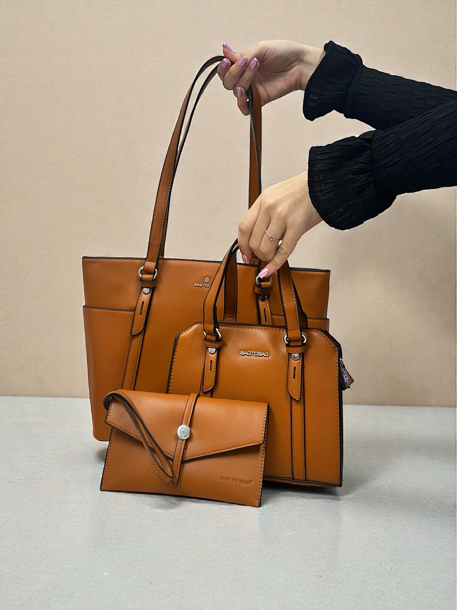 Elegant Trio Bag Set – Taupe - Image 3