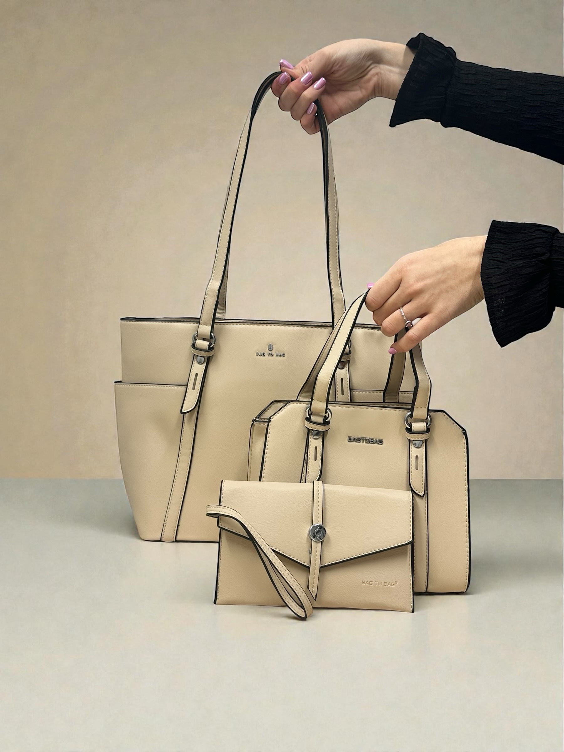 Elegant Trio Bag Set Beige - Image 3