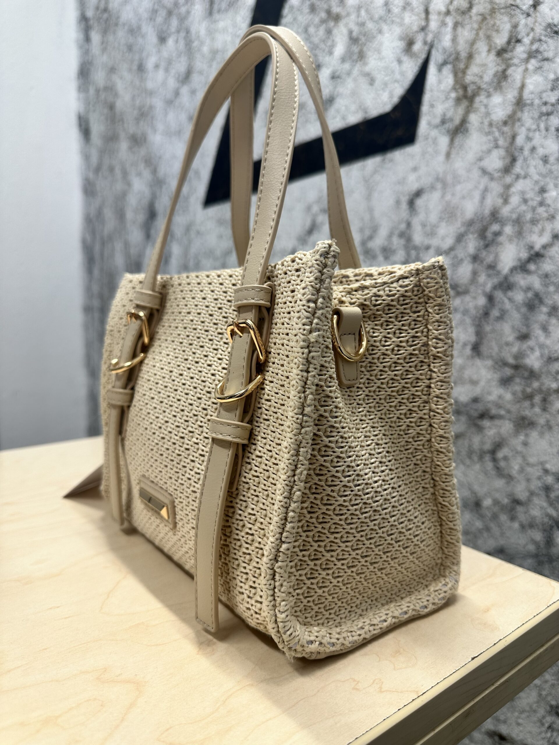 Μπεζ Πλεκτή Summer Tote - Image 2
