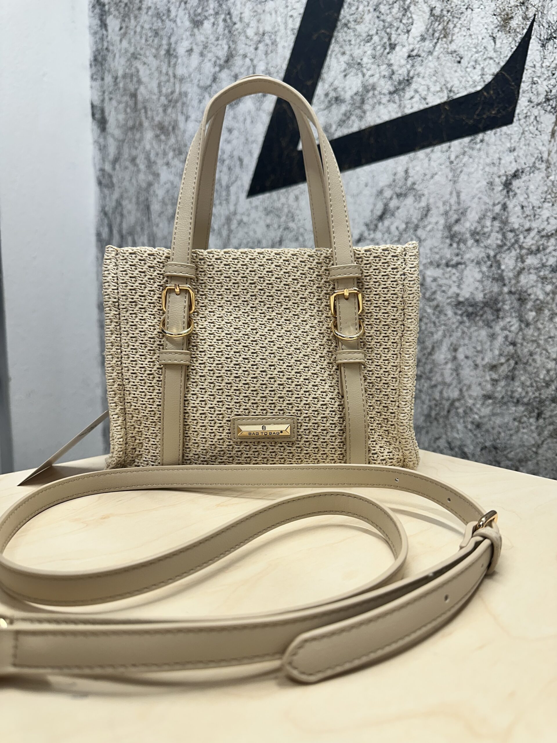 Μπεζ Πλεκτή Summer Tote - Image 3