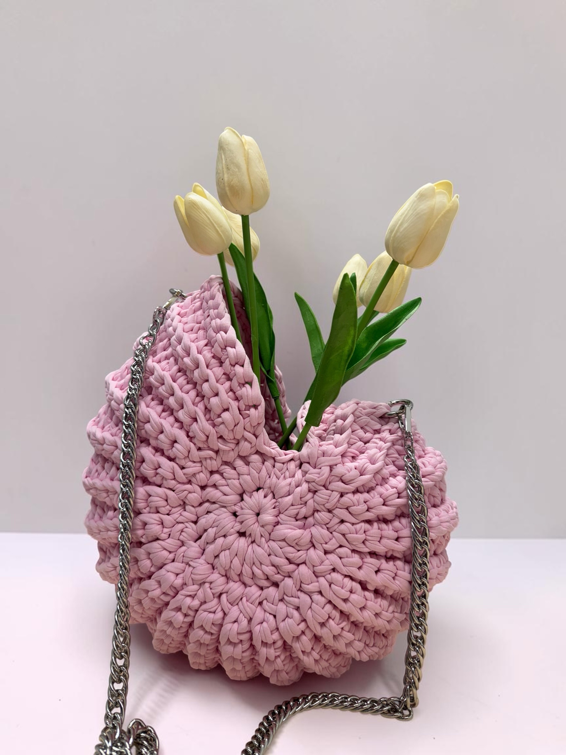 Κοχυλένια Πλεκτή Τσάντα σε Baby Pink 💗🐚 - Image 2