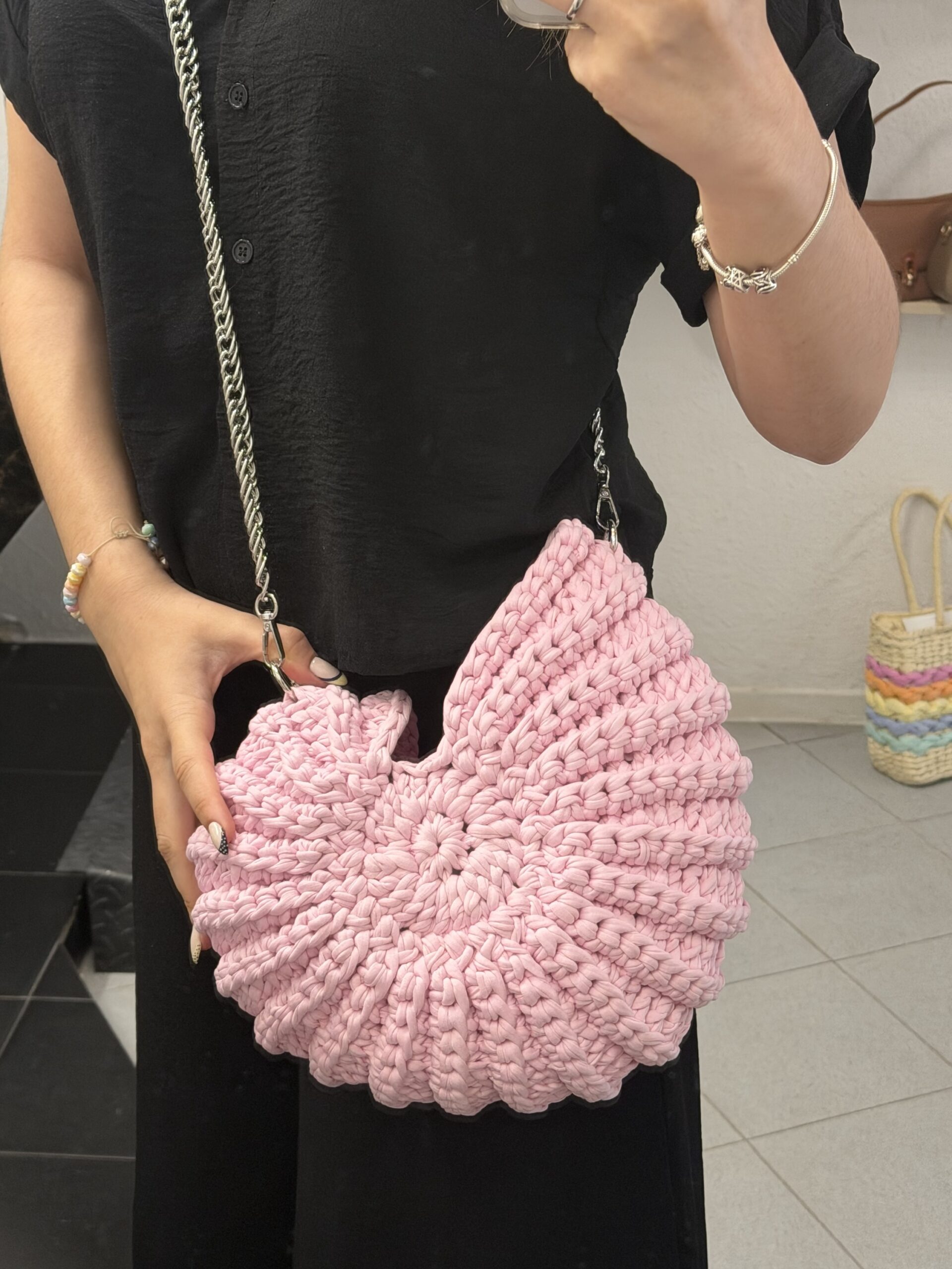 Κοχυλένια Πλεκτή Τσάντα σε Baby Pink 💗🐚 - Image 5